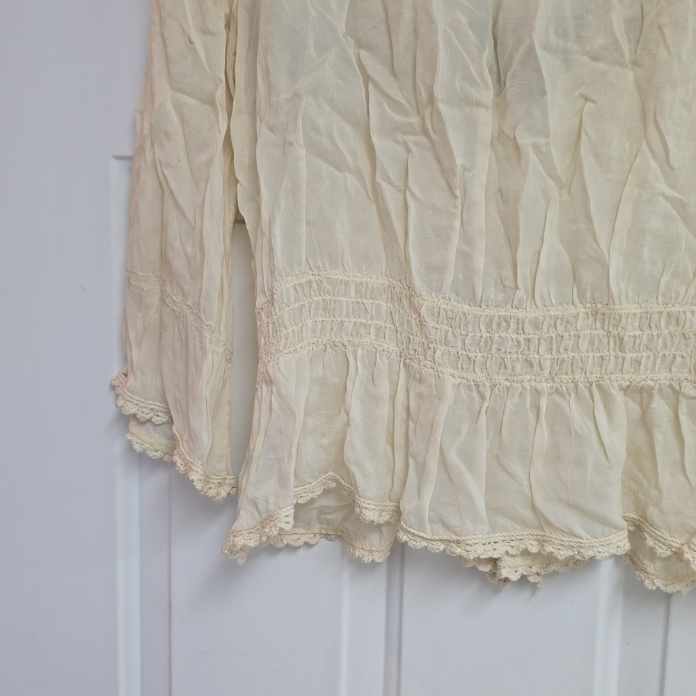 Johnny Was Cream Ivory 3/4 Sleeve Cupra Rayon Boho Embroidered Top  - Picture 8 of 10